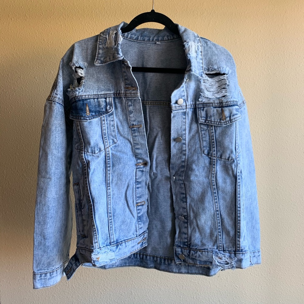 NEW Distressed Denim Jean Jacket